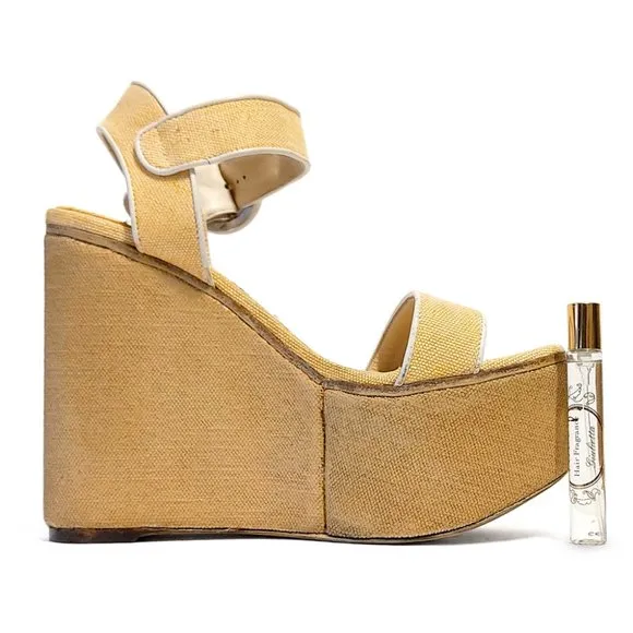 Jimmy Choo Abigail 140 Light Yellow Canva Women 37 EUR 7 US Wedge Sandals