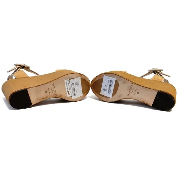 Jimmy Choo Abigail 140 Light Yellow Canva Women 37 EUR 7 US Wedge Sandals