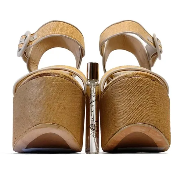 Jimmy Choo Abigail 140 Light Yellow Canva Women 37 EUR 7 US Wedge Sandals