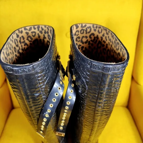 JIMMY CHOO &amp; HUNTER Special Edition Rain Croc Black Animal Print Lined Boot Sz 4