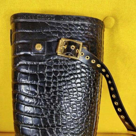 JIMMY CHOO &amp; HUNTER Special Edition Rain Croc Black Animal Print Lined Boot Sz 4