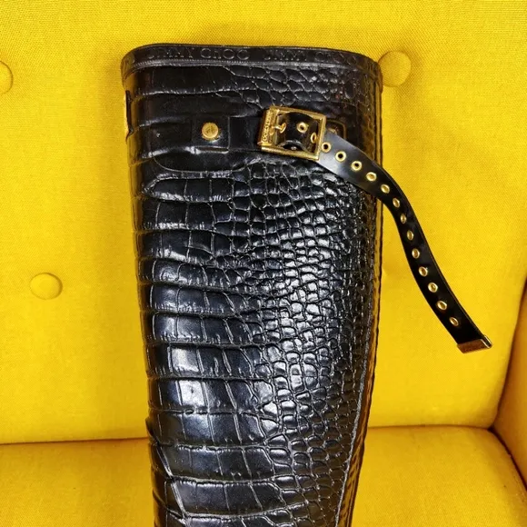 JIMMY CHOO &amp; HUNTER Special Edition Rain Croc Black Animal Print Lined Boot Sz 4