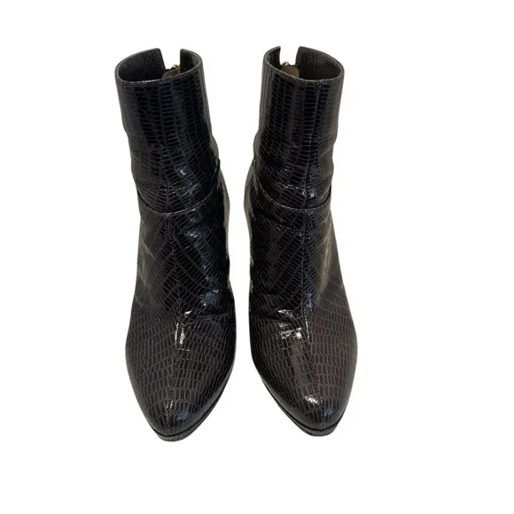 Jimmy Choo Embossed Leather Animal Reptile Boots Booties Heels Gray Brown 39 9