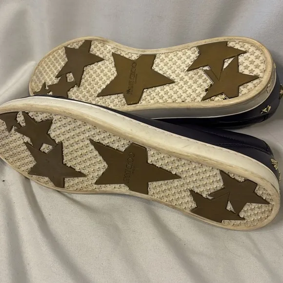 Jimmy Choo Navy Sneakers with Gold Star Studded Accents 41