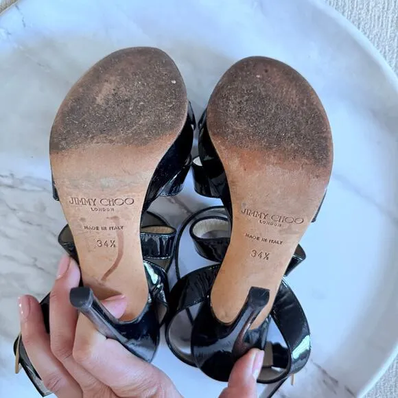 Jimmy Choo Vamp Patent Leather Black Platform Heels Sandals