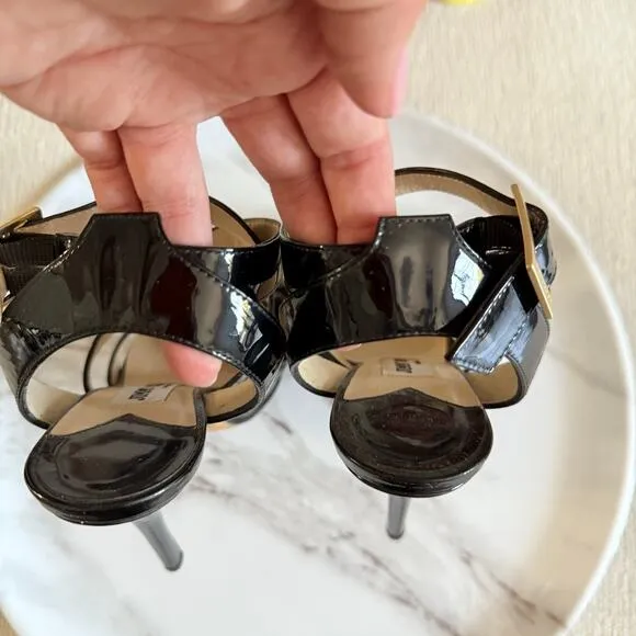 Jimmy Choo Vamp Patent Leather Black Platform Heels Sandals