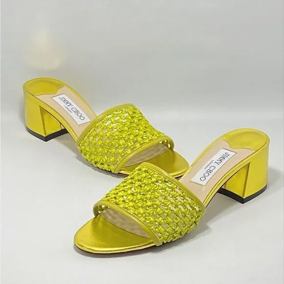 Jimmy Choo Minea Woven Raffia Sandals size 38