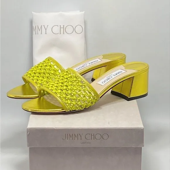 Jimmy Choo Minea Woven Raffia Sandals size 38