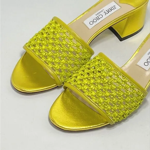 Jimmy Choo Minea Woven Raffia Sandals size 38