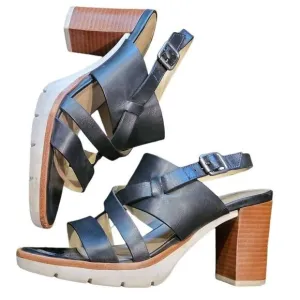 Johnston&amp; Muprhy Kayla Sandals Women's 7 Black White Cross Strap Calf Leather