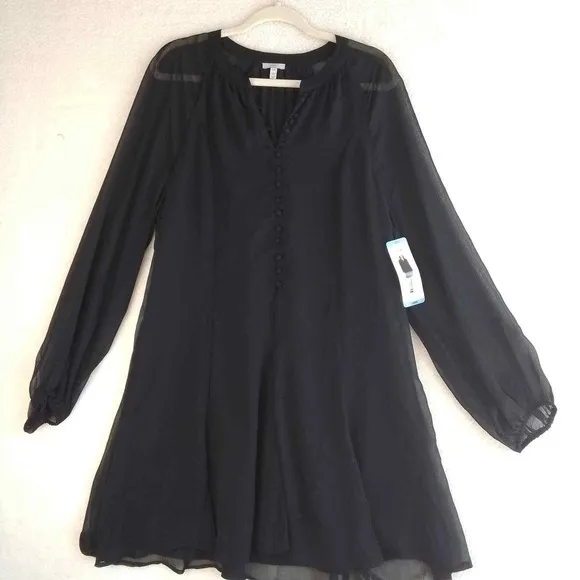 JOIE Chiffon Mini Dress Size Small in Black‎ w/ Balloon Sleeves