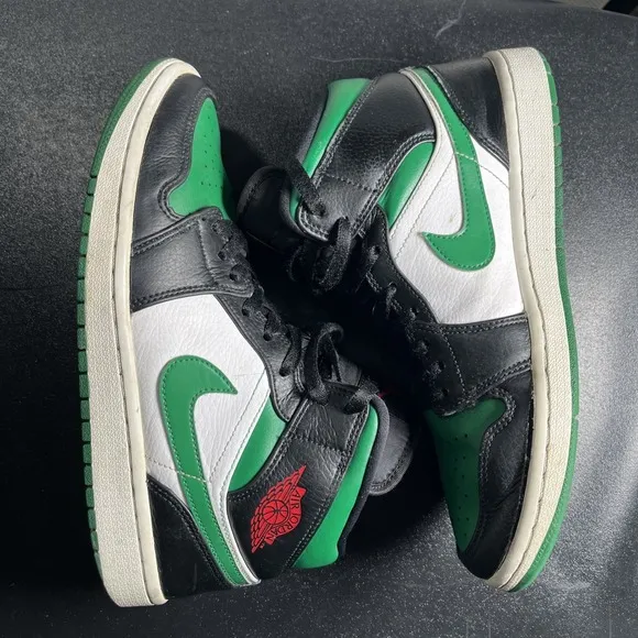 Jordan 1 Mid Pine Green Men's 8 Green 554724-067 Lace Up Basketball Sneakers