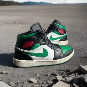 Jordan 1 Mid Pine Green Men's 8 Green 554724-067 Lace Up Basketball Sneakers