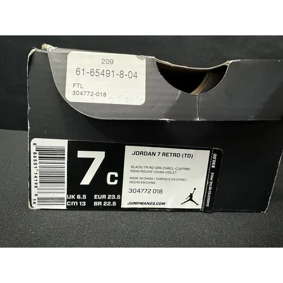 Jordan 7 Retro 304772-018 Size 7C Nike Boys Sneakers