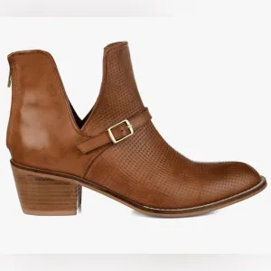 Journee Signature Women’s Shaw Leather Buckle Accent Bootie-Cognac-Size 6