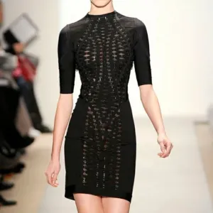 Jovani Black strappy bandage bodycon 3/4 Sleeve Dress Size 2 4 6 8 cy