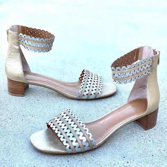 j.RENEE metallic sandals gold silver leather heeled sandal ankle strap women’s