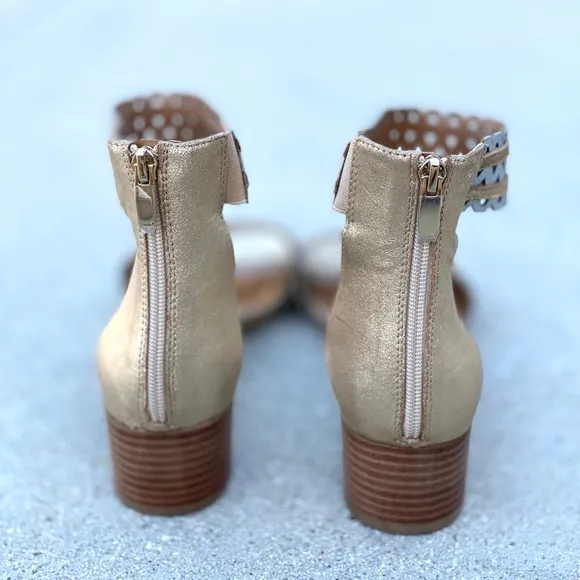 j.RENEE metallic sandals gold silver leather heeled sandal ankle strap women’s