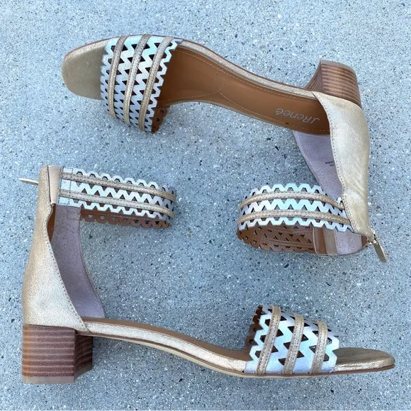j.RENEE metallic sandals gold silver leather heeled sandal ankle strap women’s