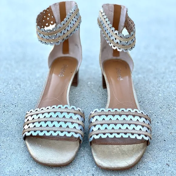 j.RENEE metallic sandals gold silver leather heeled sandal ankle strap women’s