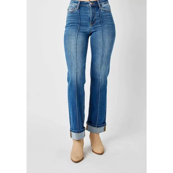 Judy Blue Sz 5  High Waist Straight Leg Jeans Cuffed or uncuffed Front Seam