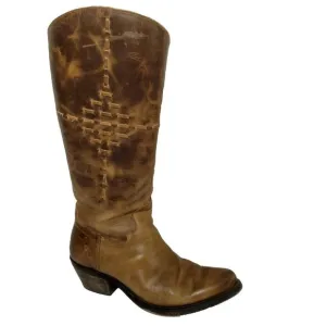 Justin Reba McEntire Western Boots Women 7 1/2 B Brown Leather Distressed Tall