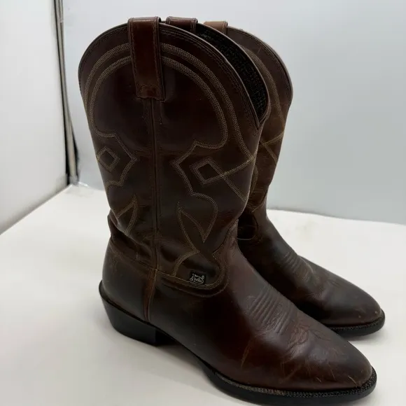 Justin Roper Boots Mens 9 EE Honey Brown Western Cowboy Work Rodeo FR100 Leather