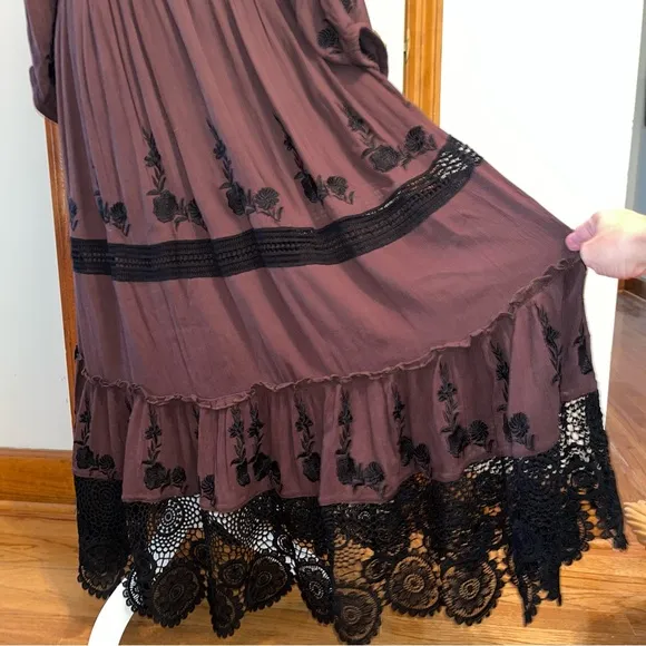Karen Kane Dandy Girl Long Sleeve Embroidered Lace Maxi Dress • NWT