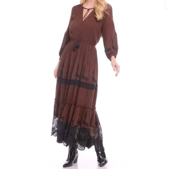 Karen Kane Dandy Girl Long Sleeve Embroidered Lace Maxi Dress • NWT