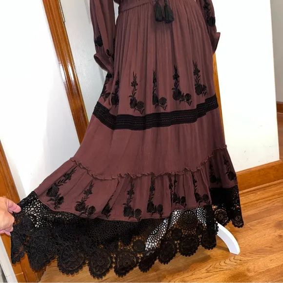 Karen Kane Dandy Girl Long Sleeve Embroidered Lace Maxi Dress • NWT