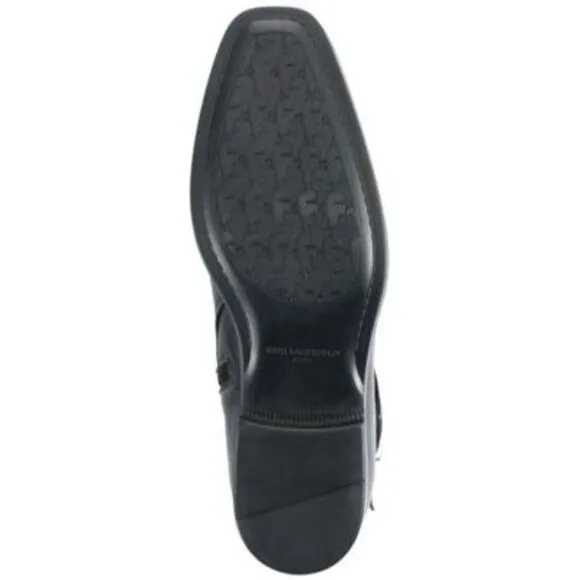 KARL LAGERFELD Mens Black Buckled Strap Heel Pull-Tab Leather Boots Shoes 8.5