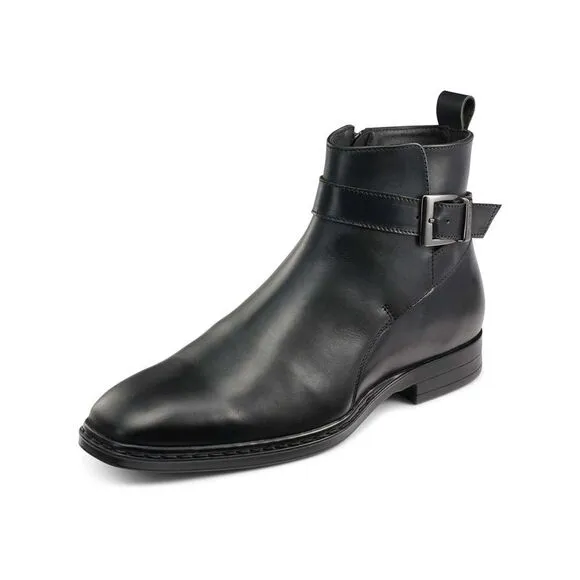 KARL LAGERFELD Mens Black Buckled Strap Heel Pull-Tab Leather Boots Shoes 8.5