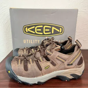 KEEN Atlanta Cool Steel Toe Safety Brown Leather Work Boots Shoes Low Mens 9