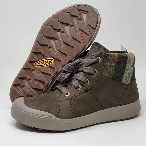 KEEN Elena Mid Boots Womens Sz 7 Hiking Winter Chestnut Leather Insulated Plaid