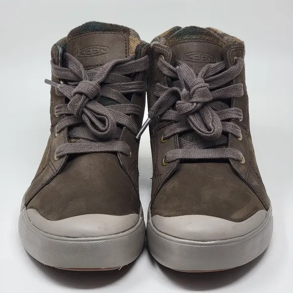 KEEN Elena Mid Boots Womens Sz 7 Hiking Winter Chestnut Leather Insulated Plaid