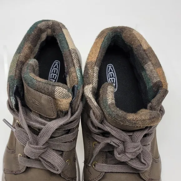 KEEN Elena Mid Boots Womens Sz 7 Hiking Winter Chestnut Leather Insulated Plaid
