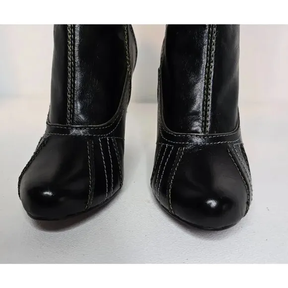 Kenzie Tulip Black Leather Booties Heels Wedges Women’s Size 7