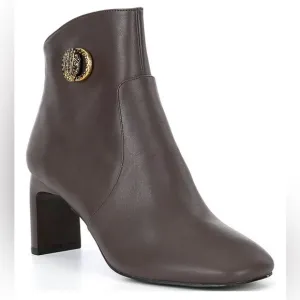 Kurt Geiger Leather Ankle Booties with signature Gold Eagle Head Accent. New