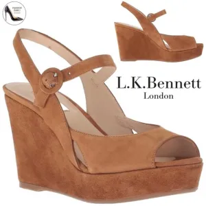 L. K. Bennet Raisa Designer brown tan suede wedge platform ankle strap sandal 41
