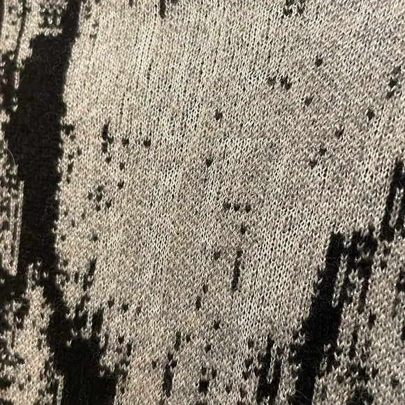 Lafayette 148NY Jacquard Stand Collar Black Gray Patterned Knit Side Slit Dress