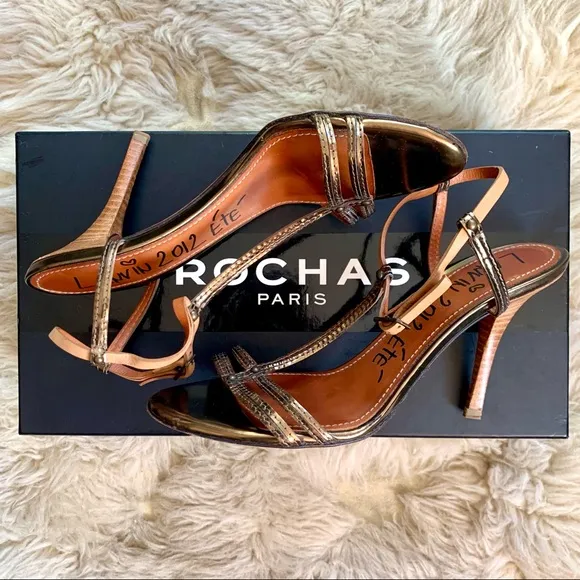 Lanvin T-strap Sandals Heels Metallic Leather Ete 2012 Italy Bronze 38 7