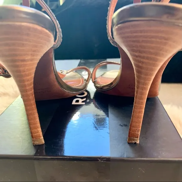 Lanvin T-strap Sandals Heels Metallic Leather Ete 2012 Italy Bronze 38 7