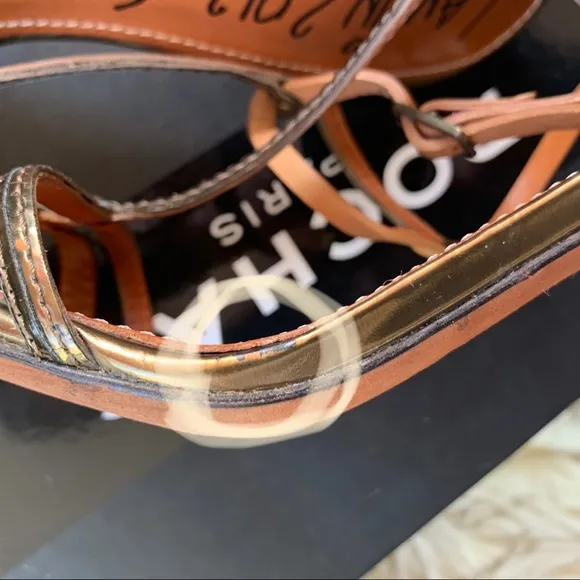 Lanvin T-strap Sandals Heels Metallic Leather Ete 2012 Italy Bronze 38 7
