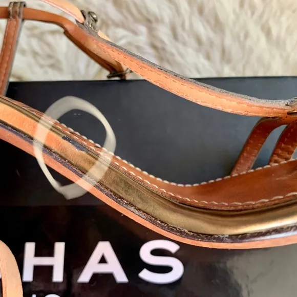 Lanvin T-strap Sandals Heels Metallic Leather Ete 2012 Italy Bronze 38 7