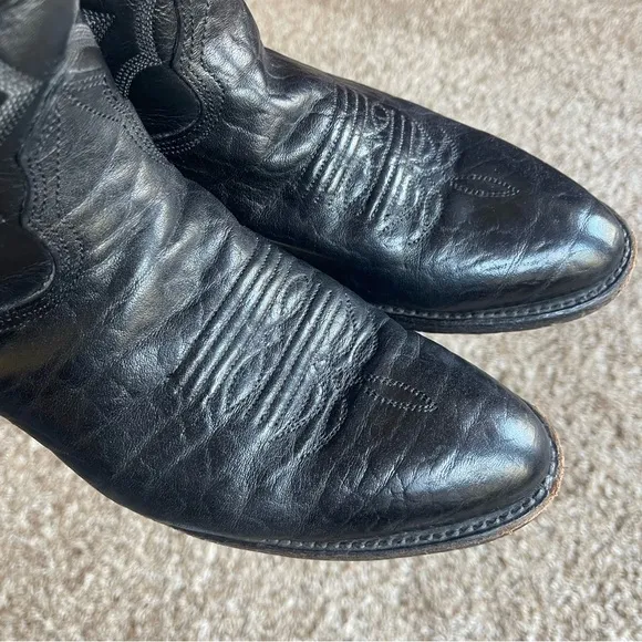 Larry Mahan Black Leather Flame Stitch Western Rodeo Cowboy Boots 9D