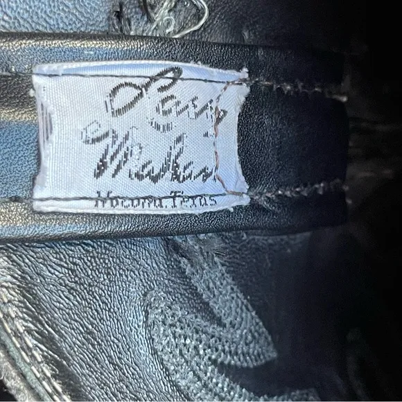 Larry Mahan Black Leather Flame Stitch Western Rodeo Cowboy Boots 9D