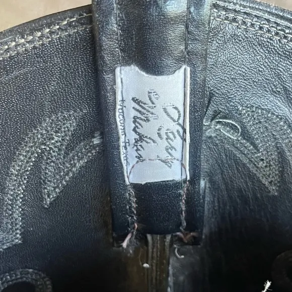 Larry Mahan Black Leather Flame Stitch Western Rodeo Cowboy Boots 9D