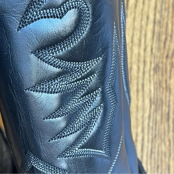 Larry Mahan Black Leather Flame Stitch Western Rodeo Cowboy Boots 9D