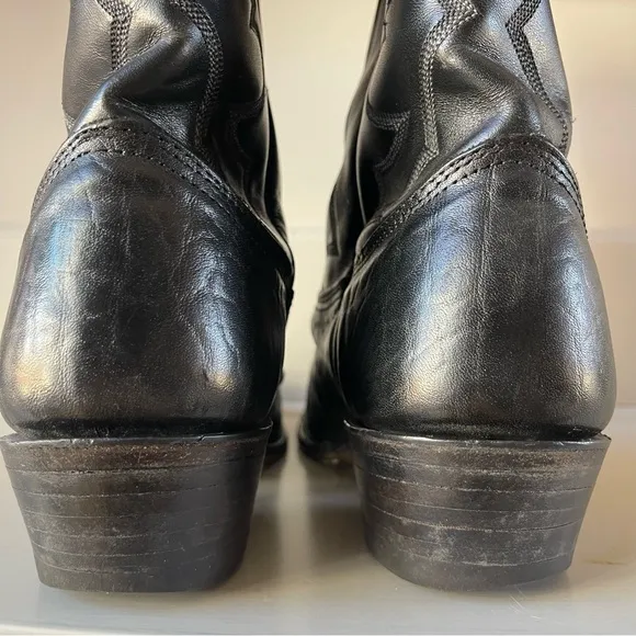 Larry Mahan Black Leather Flame Stitch Western Rodeo Cowboy Boots 9D