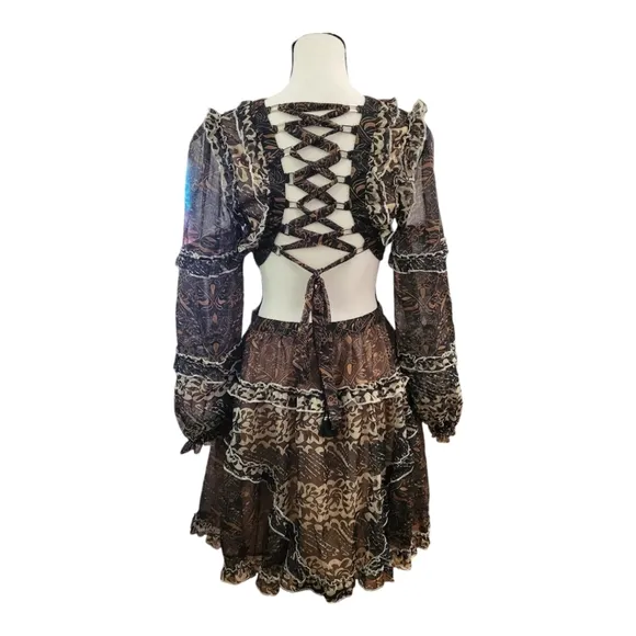 L'Atiste Intricate Pattern Cut Out Lace Up Back Mini Dress by  by Amy